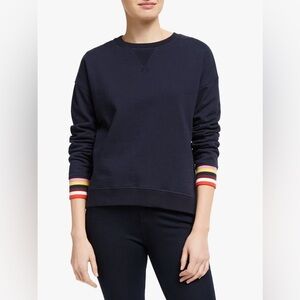 BODEN Women's Arabella Stripe Crewneck Navy Long Sleeve Sweatshirt Size Large